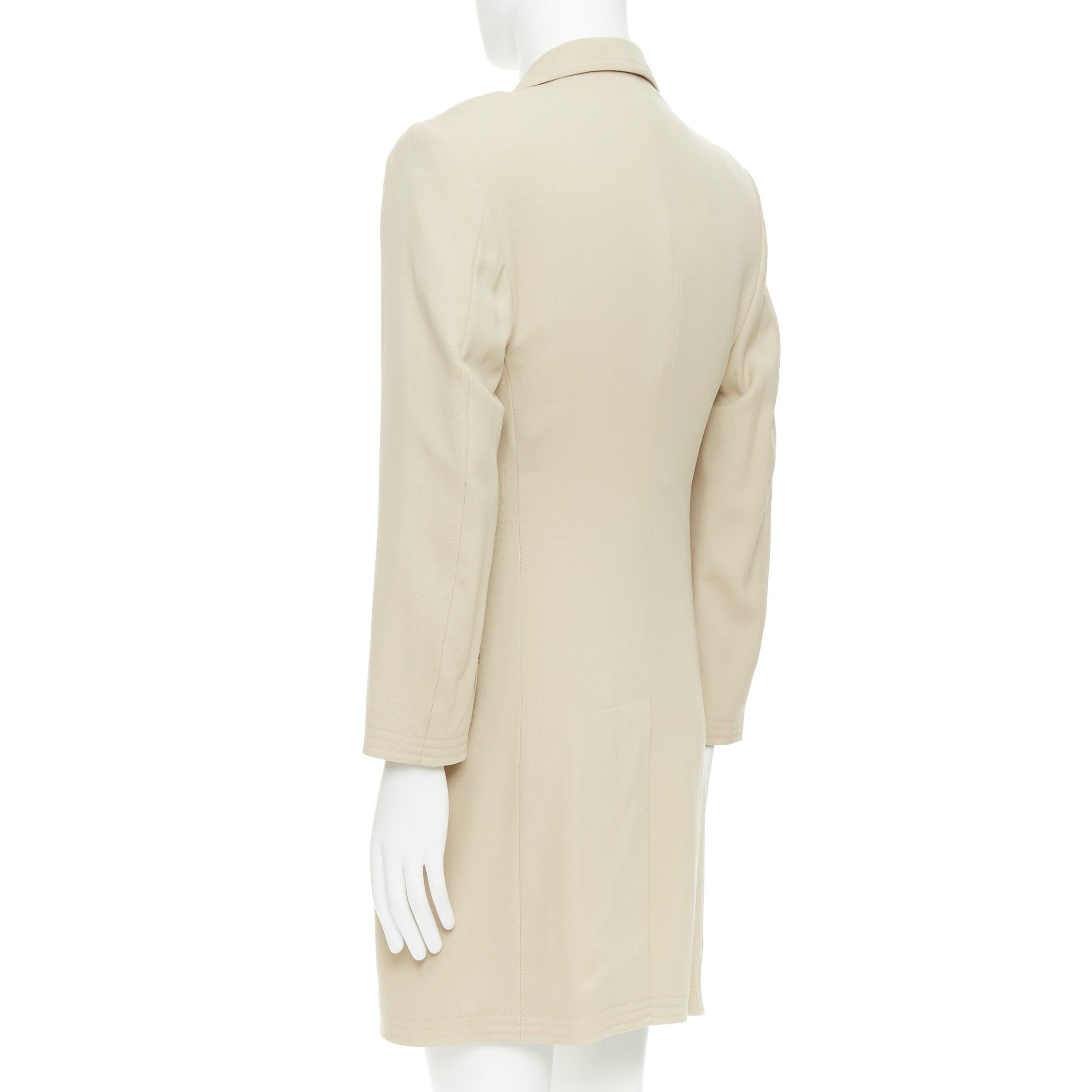 HERMES beige 100% wool twill horn buttons minimal long coat IT46 S in vendita 1