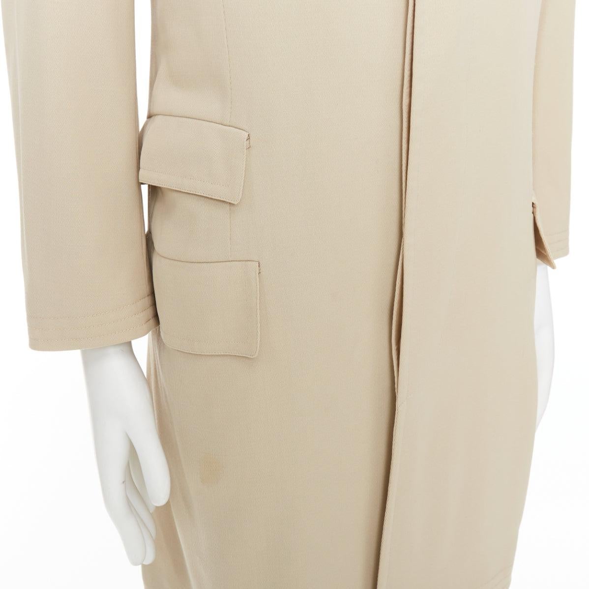 HERMES beige 100% wool twill horn buttons minimal long coat IT46 S in vendita 2