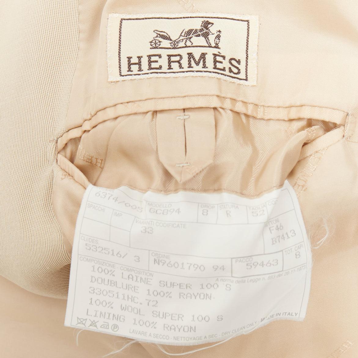 HERMES beige 100% wool twill horn buttons minimal long coat IT46 S in vendita 3