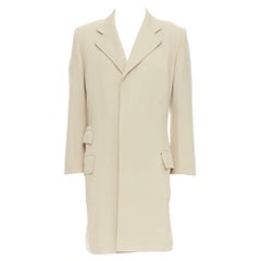 HERMES beige 100% wool twill horn buttons minimal long coat IT46 S