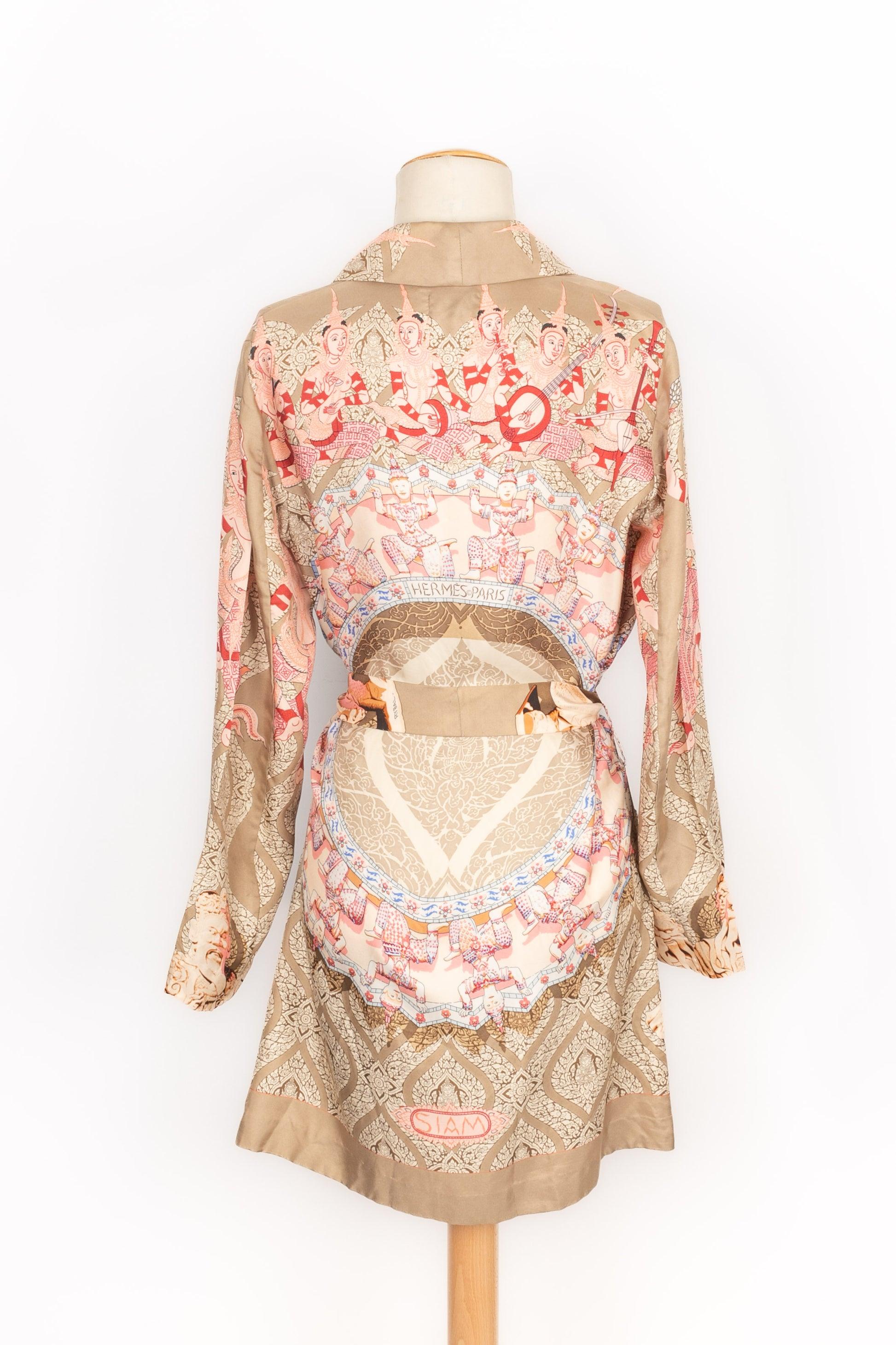 Hermès Beige and Pink jacket / robe 'Siam' In Good Condition In SAINT-OUEN-SUR-SEINE, FR