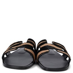 HERMES beige & black calf hair ORAN ZEBRA Sandals Shoes 41