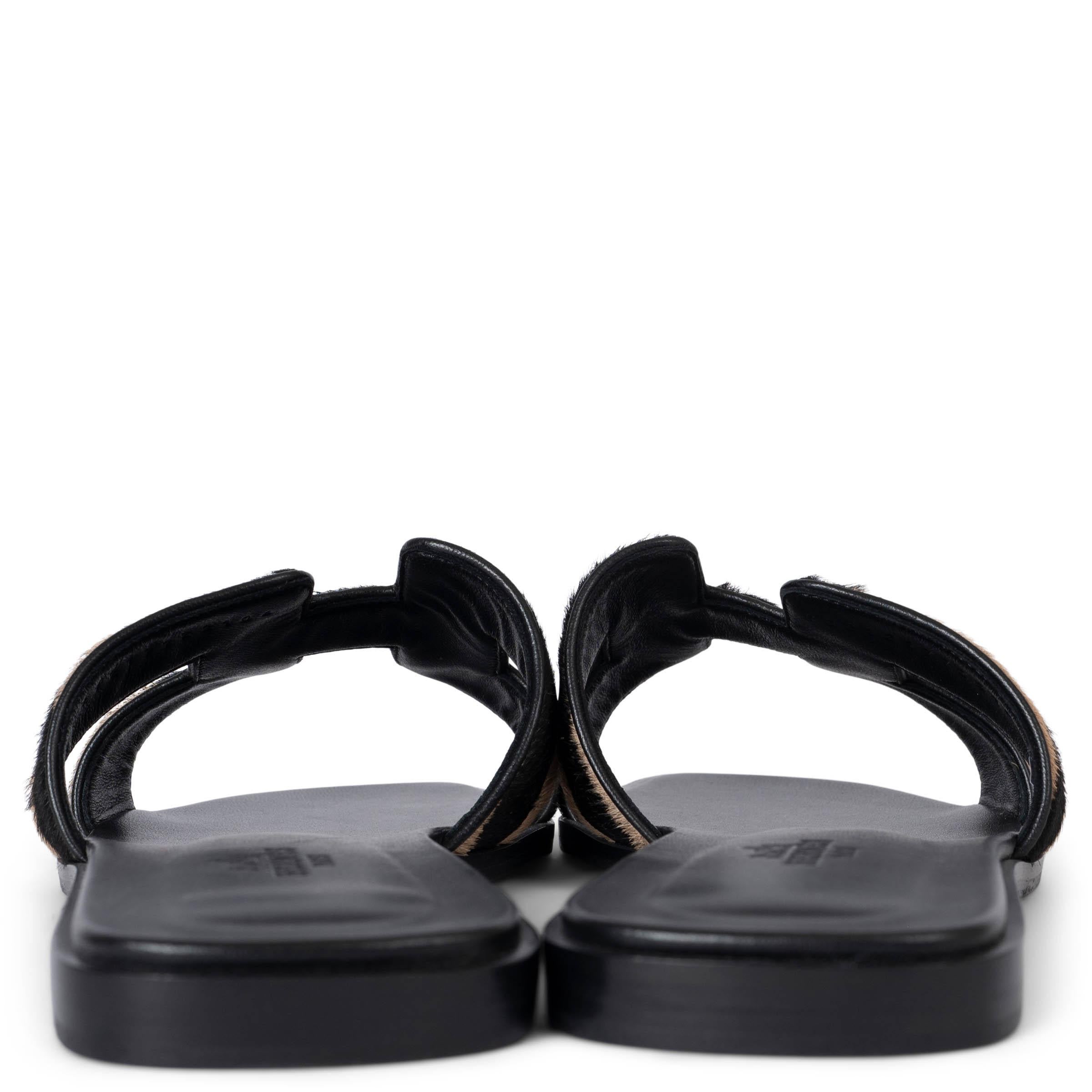 HERMES beige & black calf hair ORAN ZEBRA Sandals Shoes 41 In New Condition In Zürich, CH
