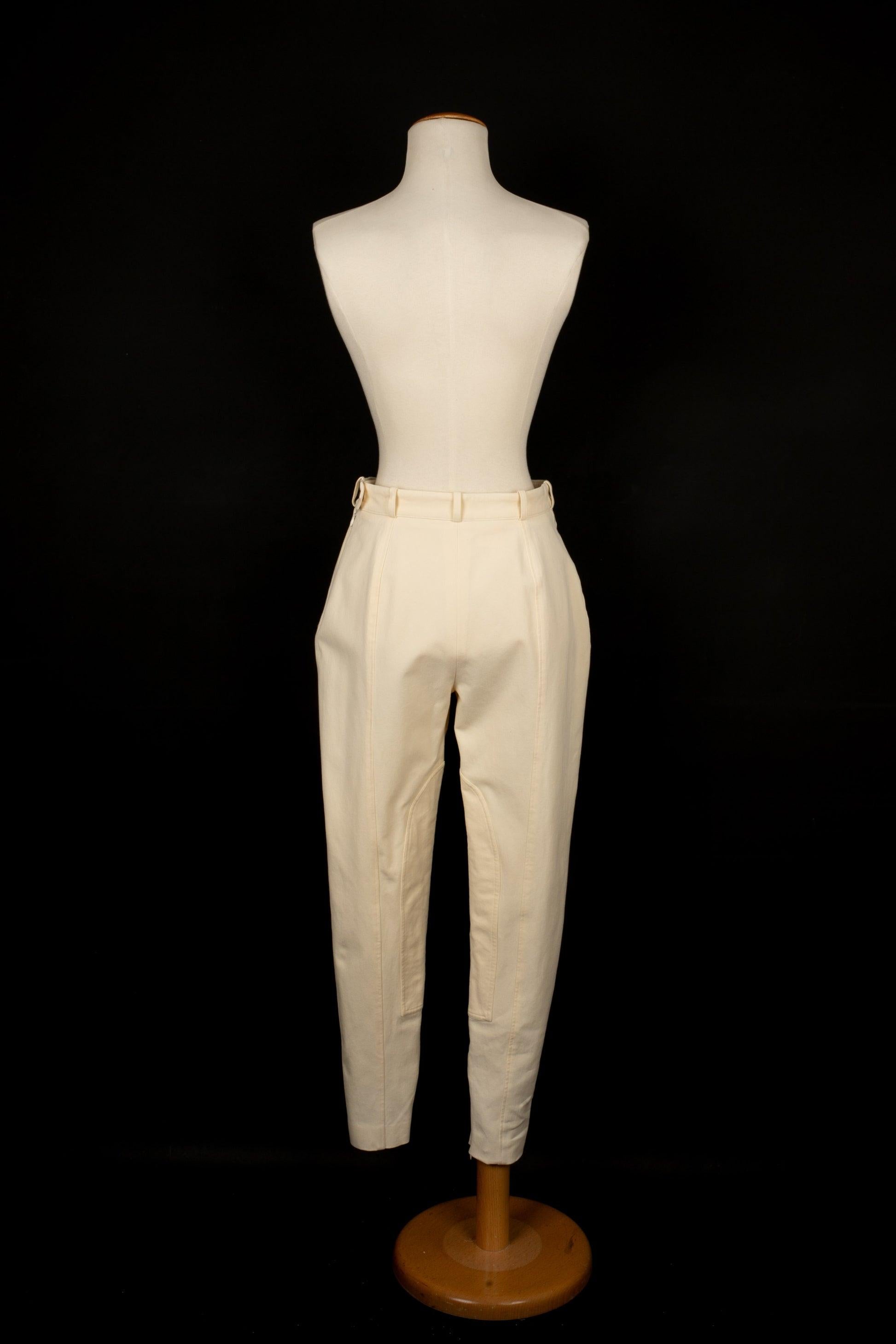 Hermès Beige Blended Cotton Horserider Pants In Excellent Condition For Sale In SAINT-OUEN-SUR-SEINE, FR