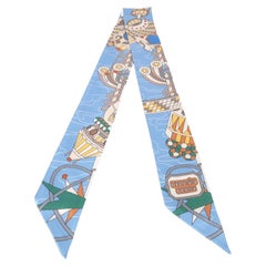 Hermes Beige / Bleu Ciel / Jaune Vif Hermès Scarf Odyssey twilly