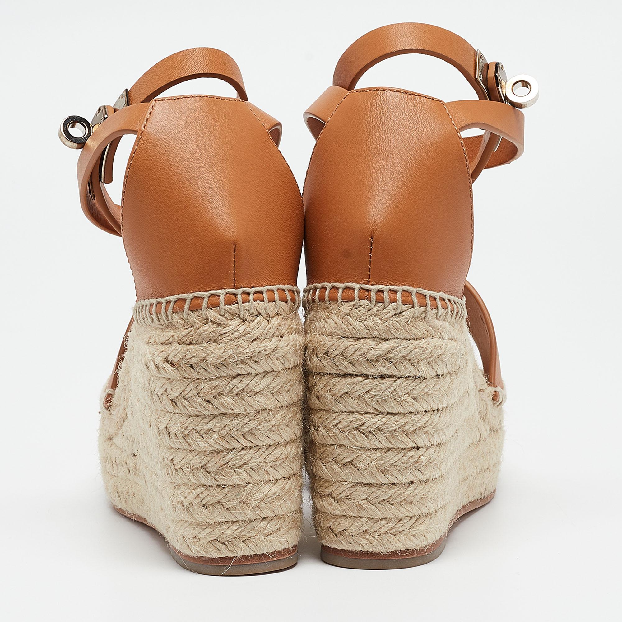 Hermes Beige/Brown Leather Espadrille Tipoli Sandals Size 37 1