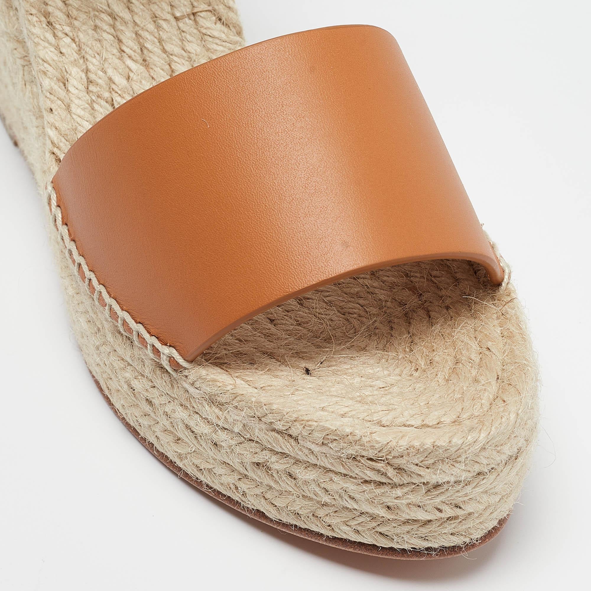 Hermes Beige/Brown Leather Espadrille Tipoli Sandals Size 37 3