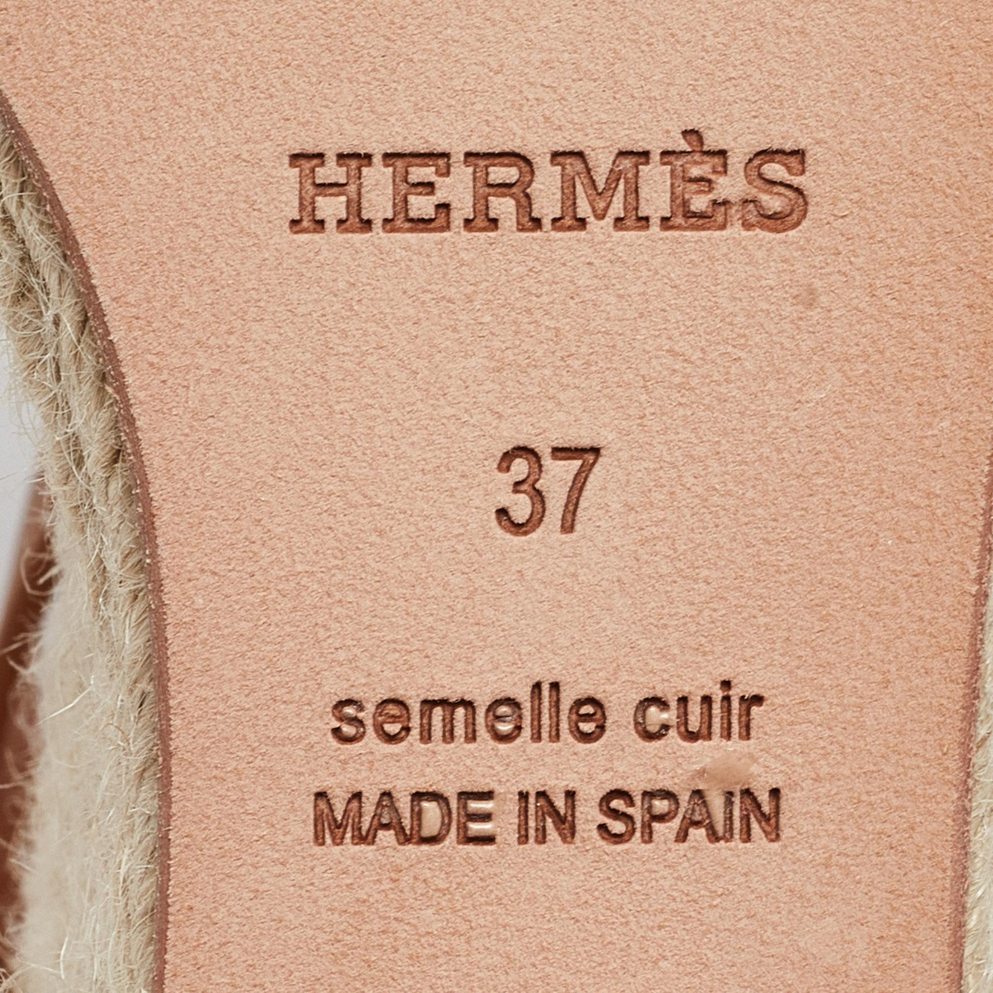 Hermes Beige/Brown Leather Espadrille Tipoli Sandals Size 37 4