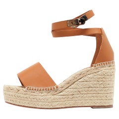 Hermes Beige/Brown Leather Espadrille Tipoli Sandals Size 37