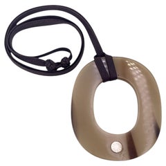Hermes Beige Buffalo Horn Isthme Oval Pendant Cord Necklace