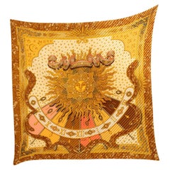 HERMES beige camel gold silk CARPE DIEM 90 PLISSE Scarf