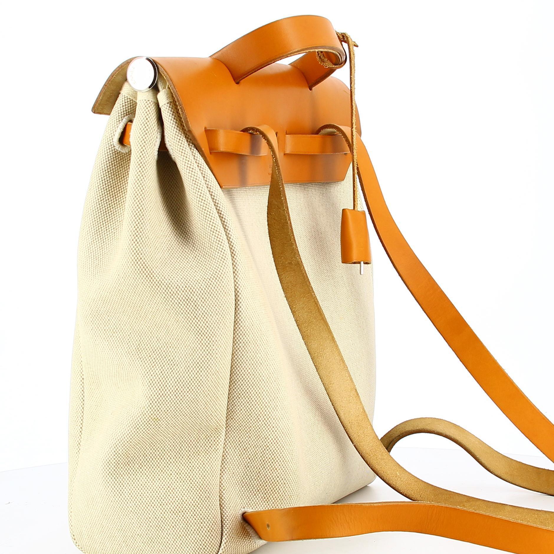 Orange Hermès Beige Canvas Herbag Backpack