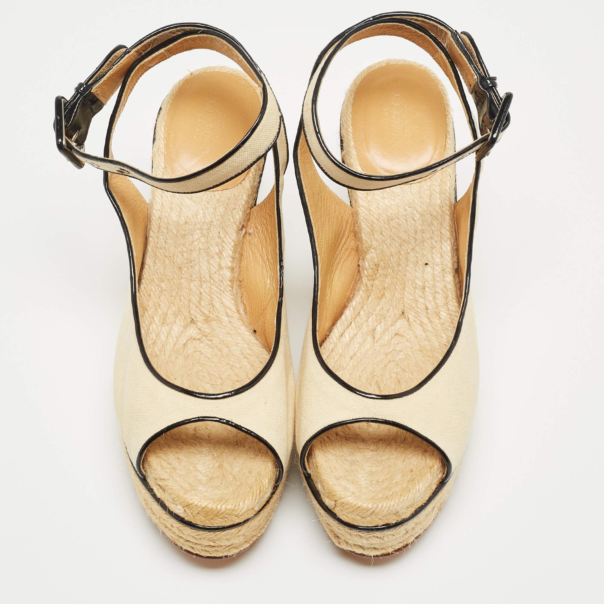 Women's Hermes Beige Canvas Platform Espadrille Sandals 