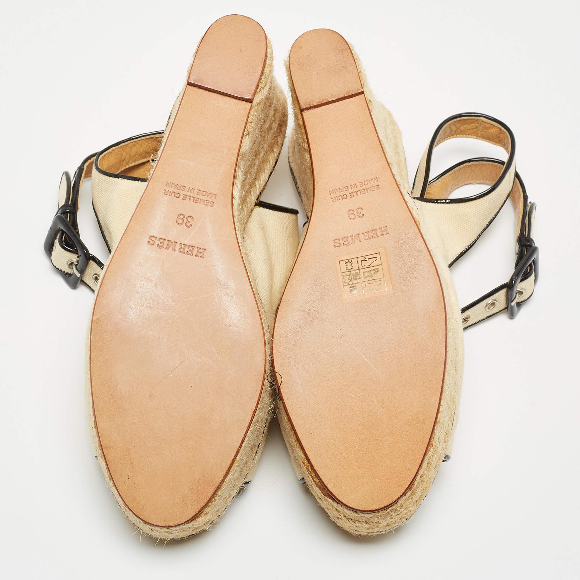Hermes Beige Canvas Platform Espadrille Sandals 2