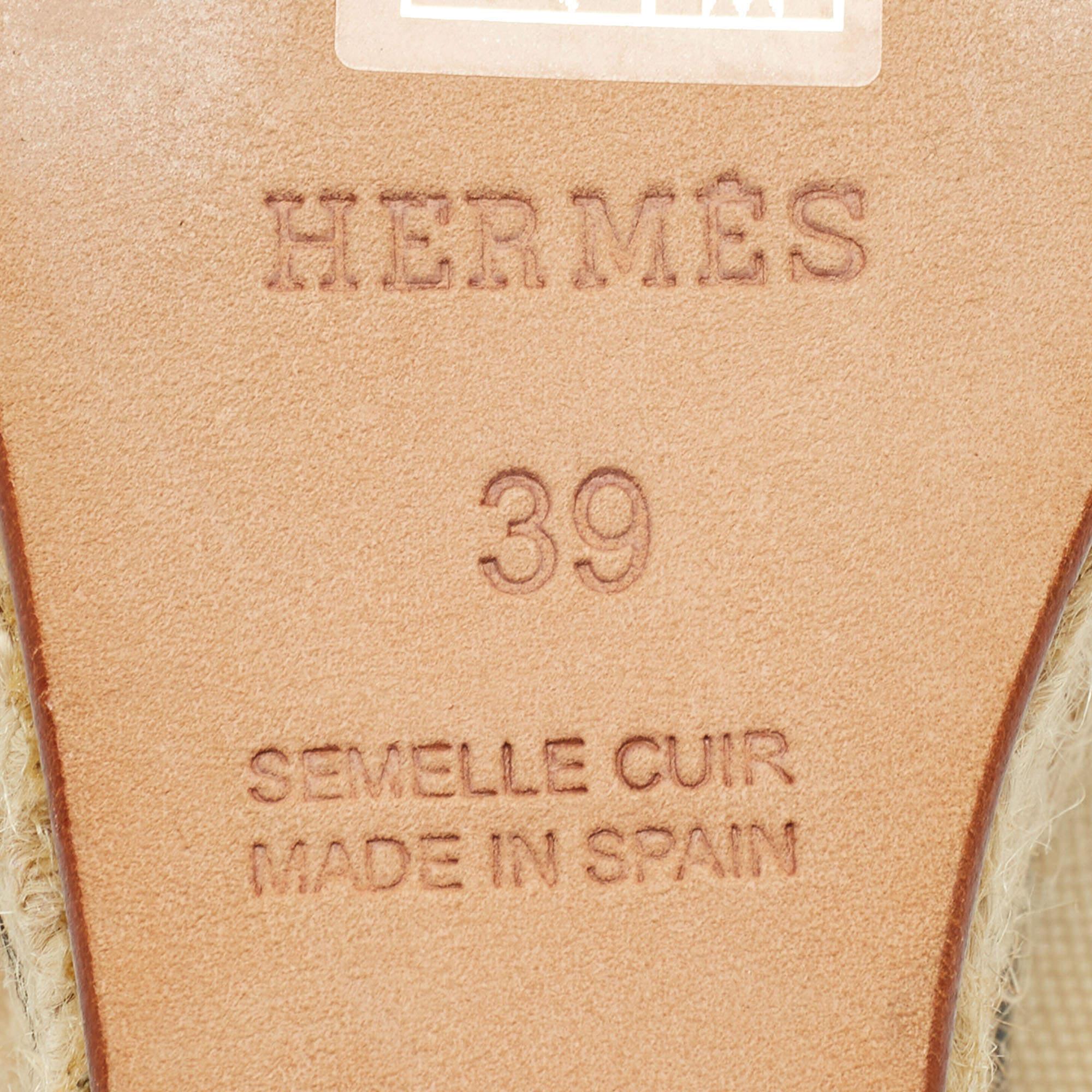 Hermes Beige Canvas Platform Espadrille Sandals  3