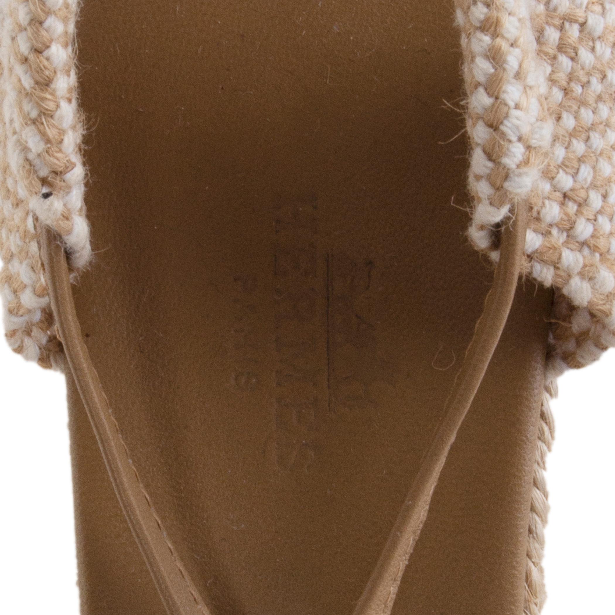 HERMES beige canvas & RAFFIA ESPADRILLE Wedge Sandals Shoes 39 1