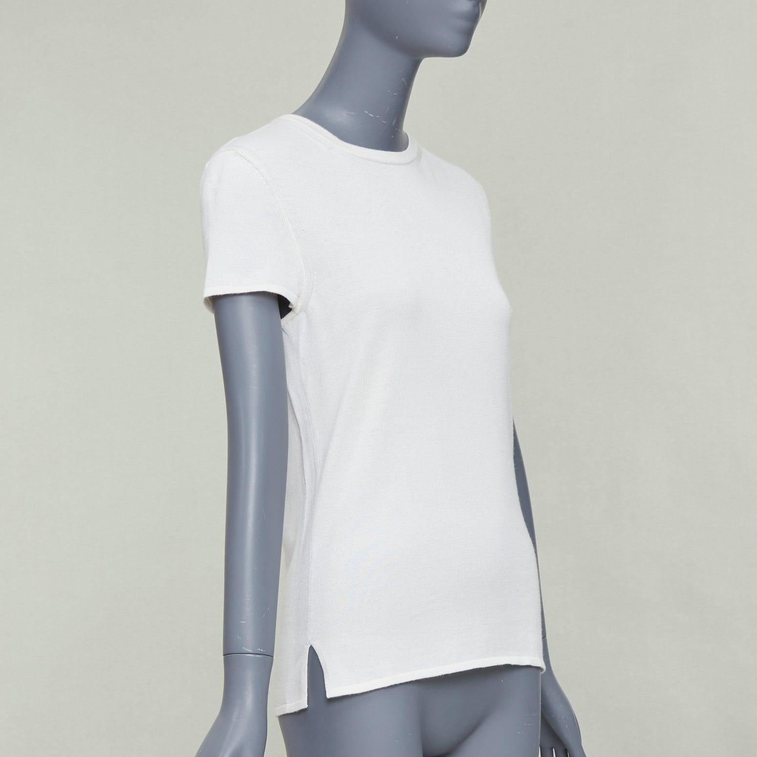 Jersey jersey de manga corta HERMES beige de cachemira de seda plateada H charm FR36 S Gris en venta