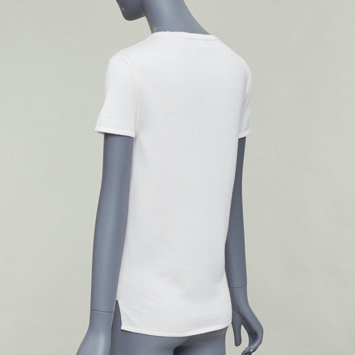 Jersey jersey de manga corta HERMES beige de cachemira de seda plateada H charm FR36 S en venta 1