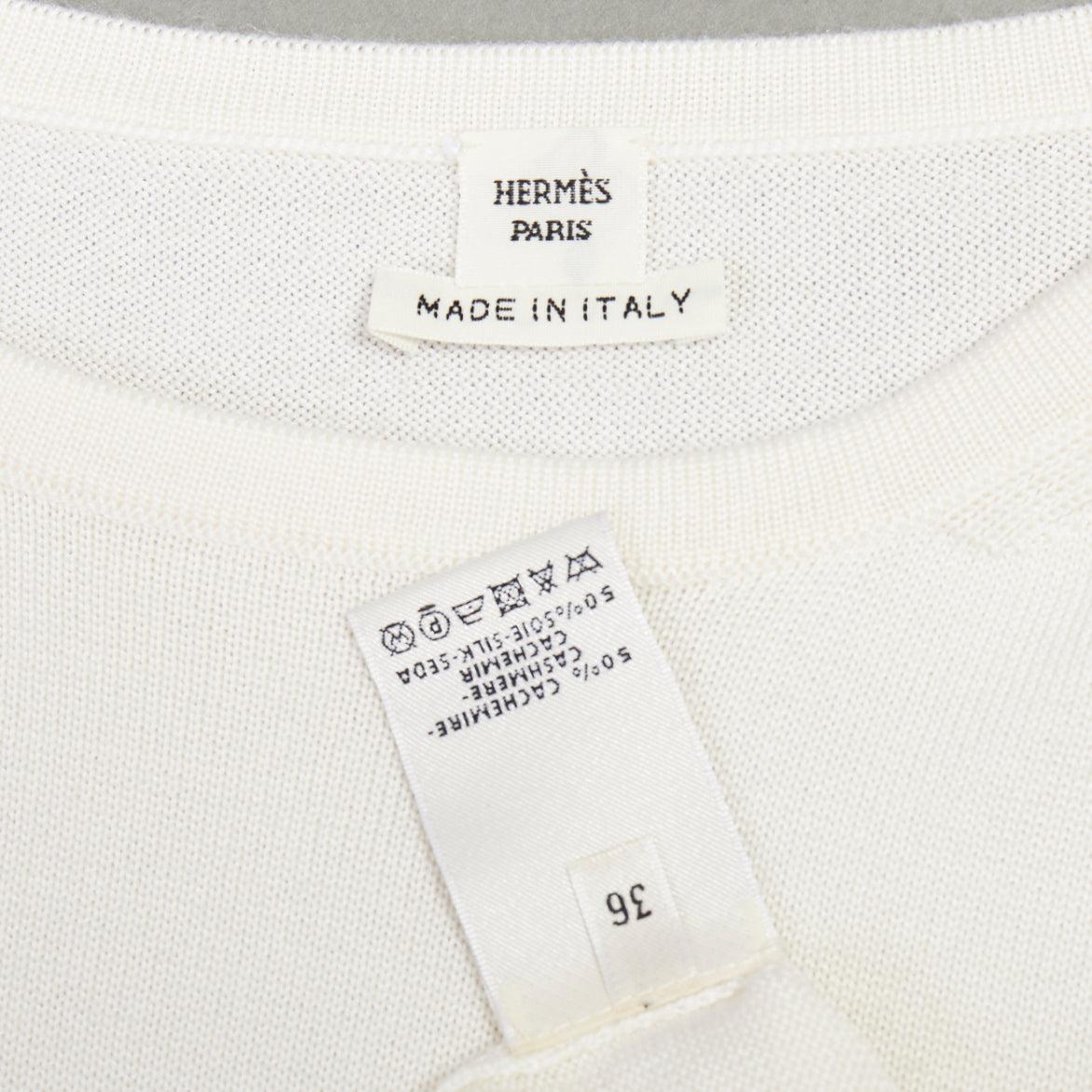 Jersey jersey de manga corta HERMES beige de cachemira de seda plateada H charm FR36 S en venta 3