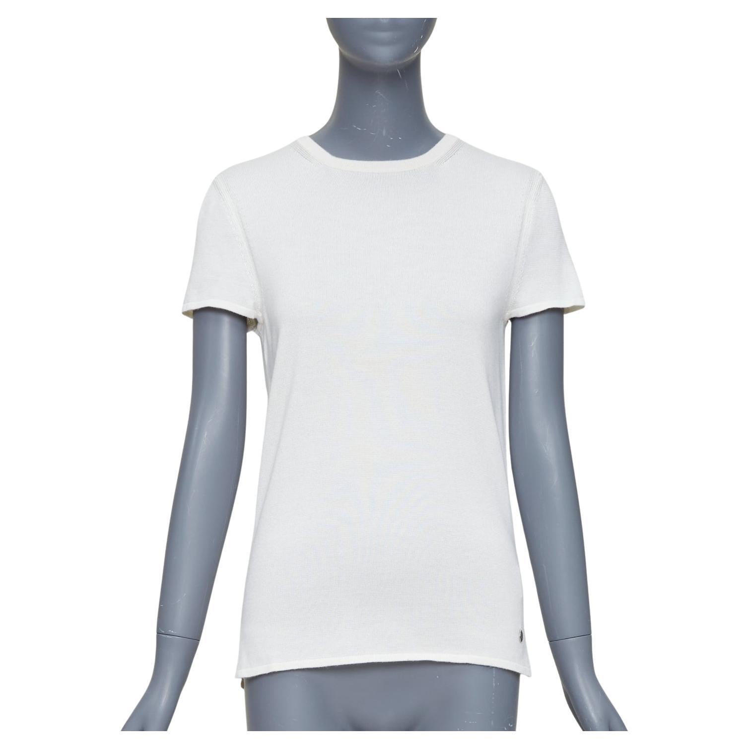 Jersey jersey de manga corta HERMES beige de cachemira de seda plateada H charm FR36 S en venta