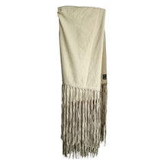 Used Hermès Beige Cashmere/Wool Scarf with stripes in leather. Like new.