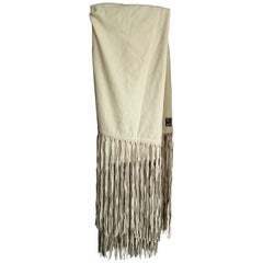 Used Hermès Beige Cashmere/Wool Scarf with stripes in leather. Like new.