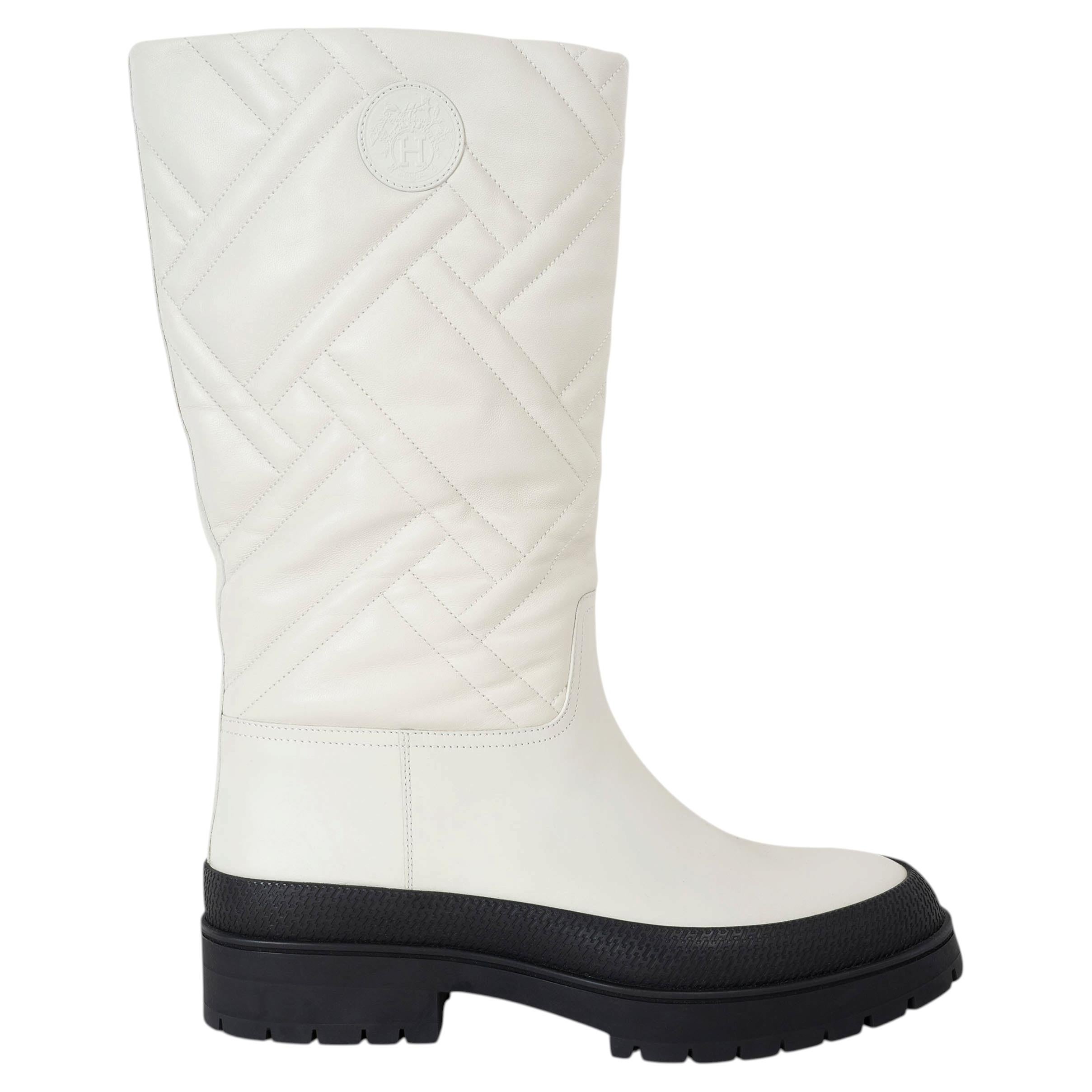 HERMES Beige Glasie Creme Leder 2022 FUJI QUILTED Stiefel Schuhe 41