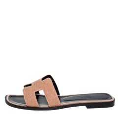 Hermes Beige Glitter Oran Flat Slides Size 37.5
