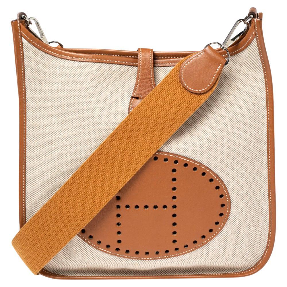 Hermes Beige/Gold Canvas and Swift Leather Evelyne I PM Bag