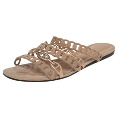 Hermes Beige/Gold Suede D'ancre Chaine Flat Sandals Size 39