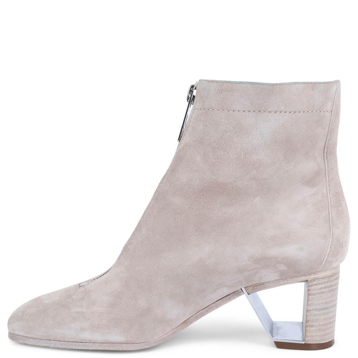 Beige HERMÈS Bottines BECKY beige Grege gris daim 37 en vente