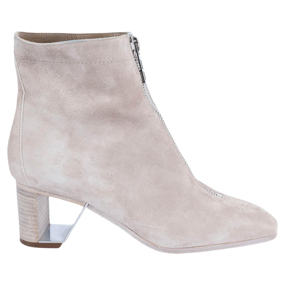HERMES Beige Grege grey suede BECKY Ankle Boots Shoes 37 For Sale