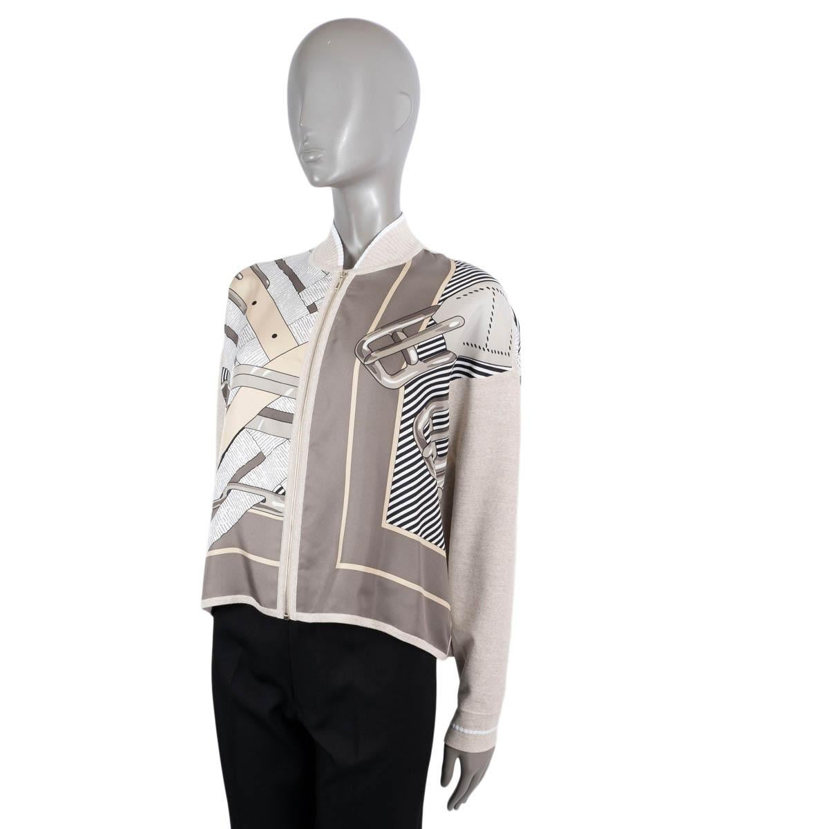 HERMES beige & grey 2019 MORS A JOUETS TWILLAINE & SILK BOMBER Jacket S In Excellent Condition For Sale In Zürich, CH
