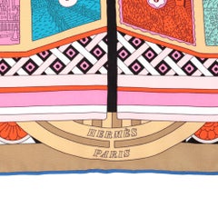 Hermès Beige, Jaune & Rose Silk Le Tour Du Monde En 63 Cases 90 Scarf