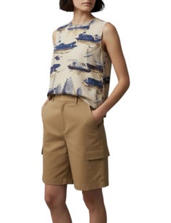 Top senza maniche in seta Hermes, color beige, con motivi Jonques & Sampas