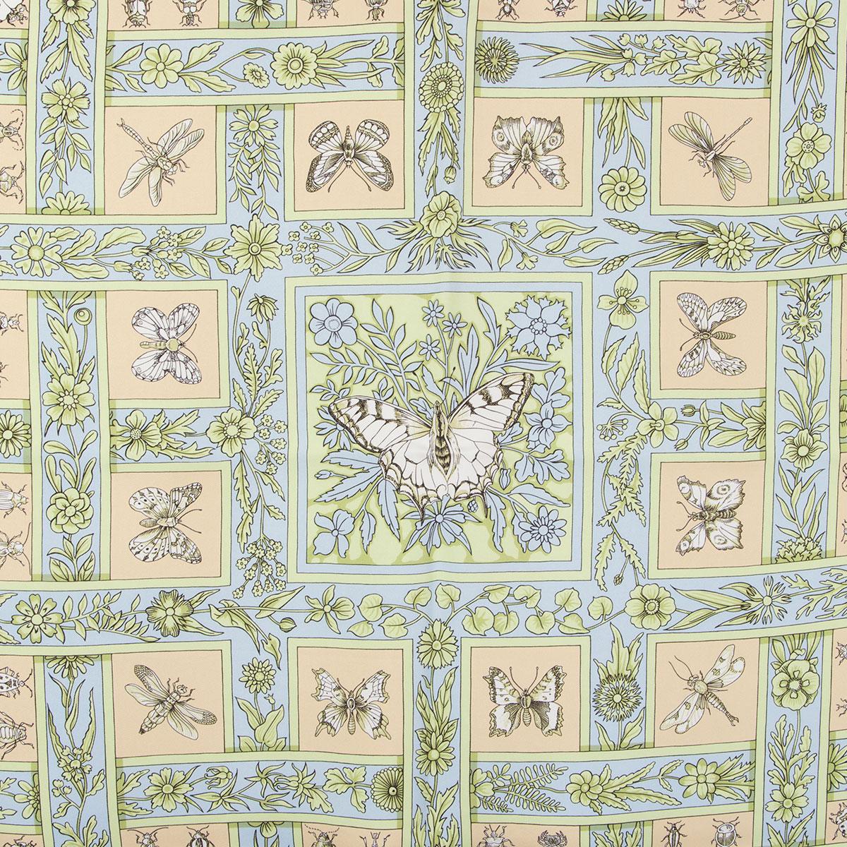 Hermes 'Joyaux d'Ete 90' scarf by Antoine de Jacquelot in beige silk twill (100%) with details in light blue and pistachio. Has been worn and is in excellent condition.

Width 90cm (35.1in)
Height 90cm (35.1in)