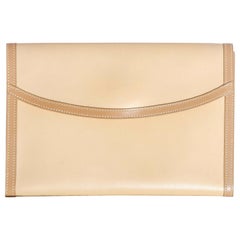 Hermes Beige Leather Envelope Evening Flap Clutch Bag With Tan Trim