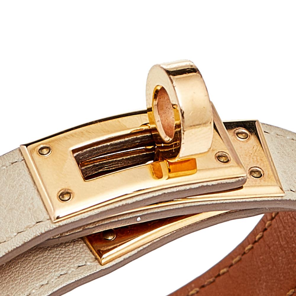 Contemporary Hermes Beige Leather Gold Plated Kelly Double Tour Bracelet