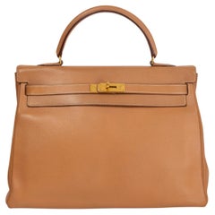 HERMES beige leather KELLY 35 RETOURNE Naturelle Courchevel Gold