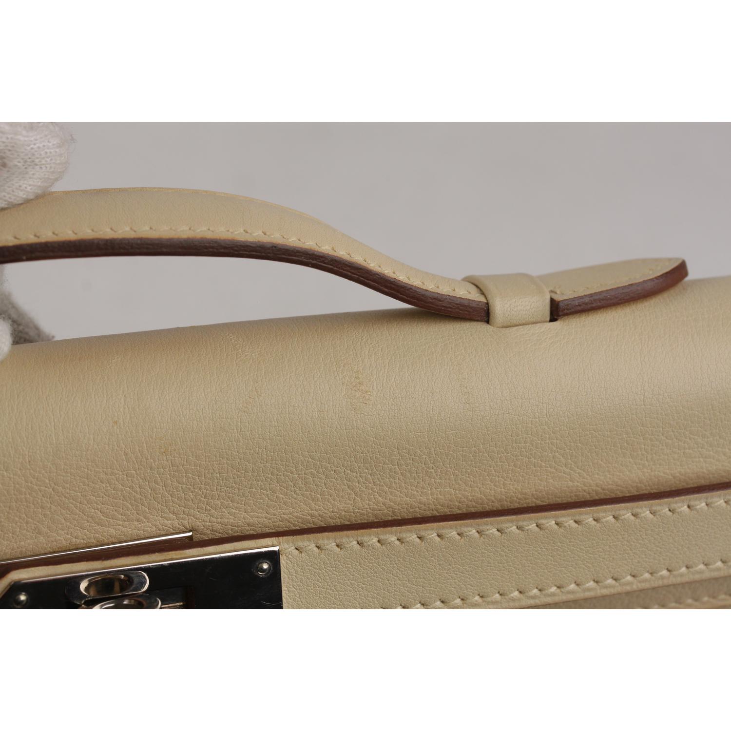 Hermes Beige Leather Kelly Cut Clutch Bag Pochette 8