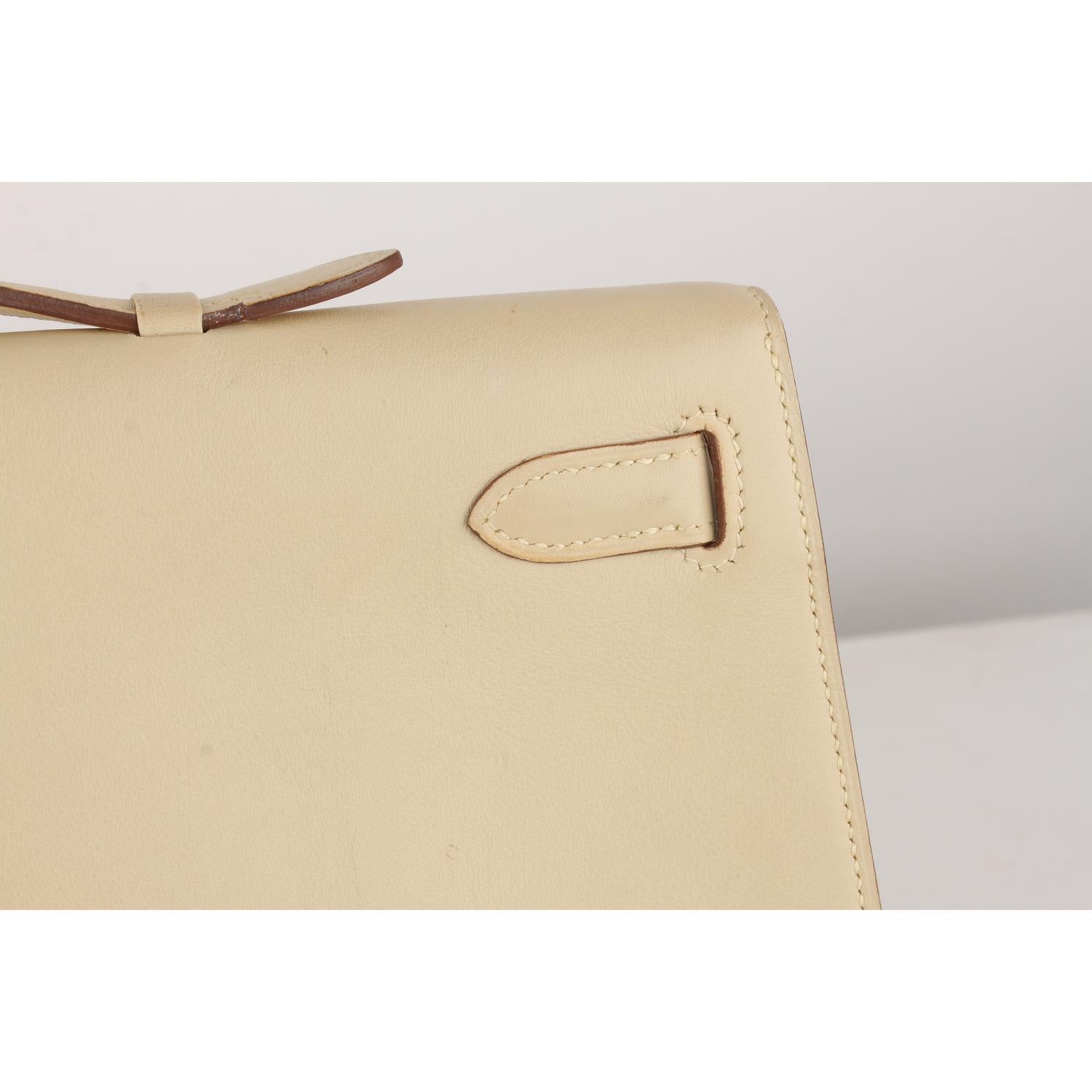 Hermes Beige Leather Kelly Cut Clutch Bag Pochette 1