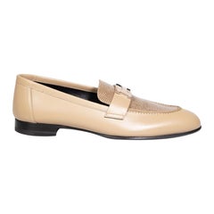 Hermès Beige Leather Lizard Panel Paris Loafers Size IT 39