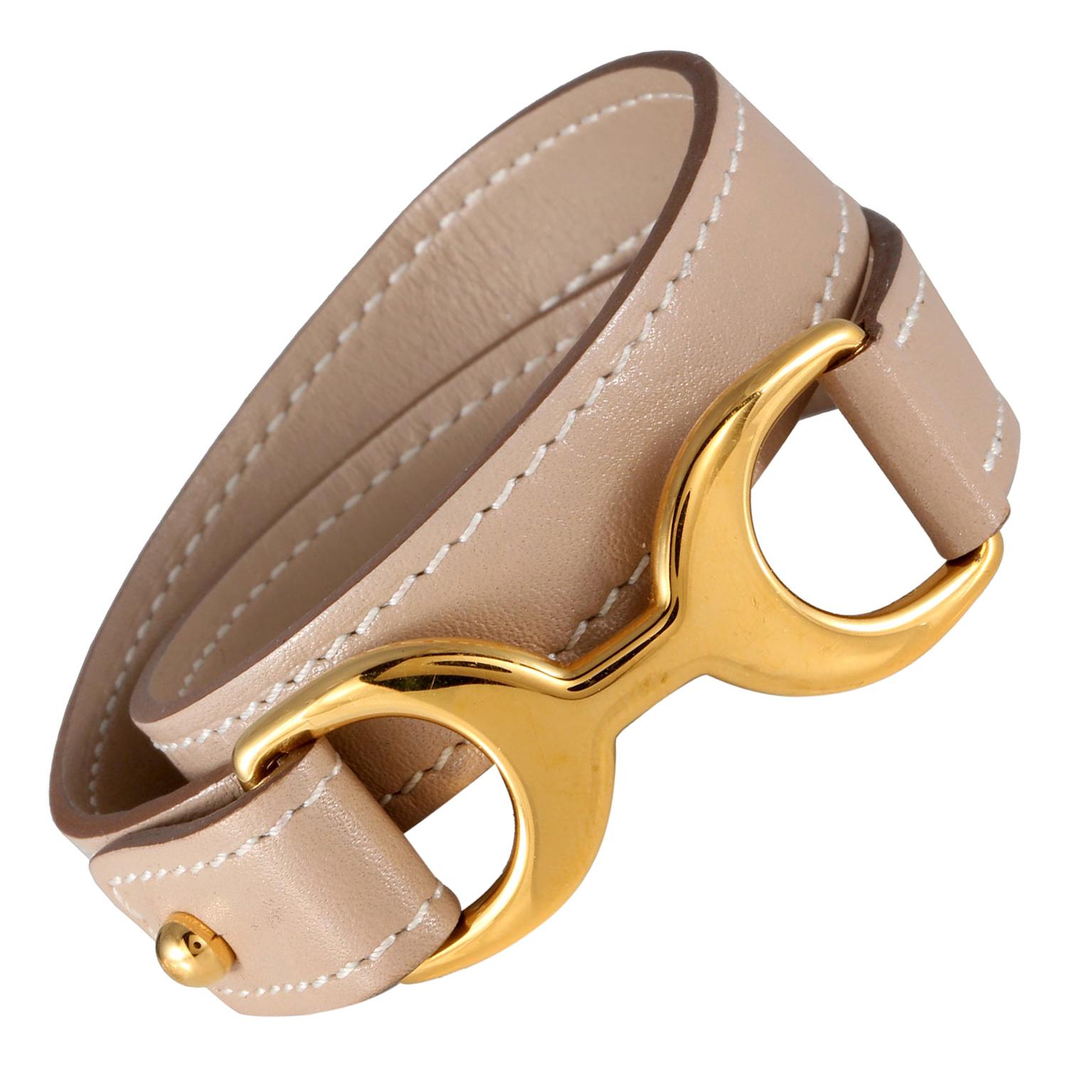 Hermès Beige Leather Pavane Double Tour Bracelet For Sale