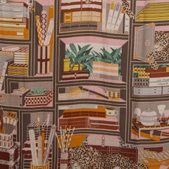 HERMES beige LES DOUZE LEOPARDS 140 Scarf cashmere Naturel Vert Vieux Rose