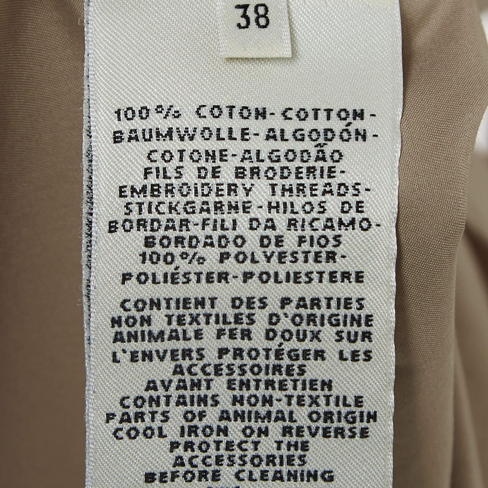 Hermès Beige Logo Embroidered Cotton Belted Midi Shirt Dress M In Excellent Condition In Dubai, Al Qouz 2