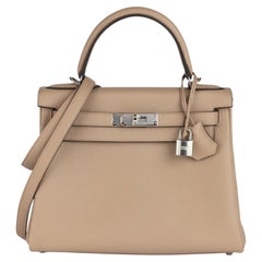 Hermès Beige Marfa Clemence Leather Kelly 28cm Retourne