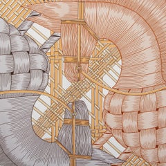 HERMES beige MASEN ET MASAN 90 Scarf silk Blanc Beige Gris