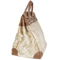 HERMES beige MONOGRAM CANVAS leather VINTAGE HAUT A COURROIES 40 HAC BIRKIN Bag