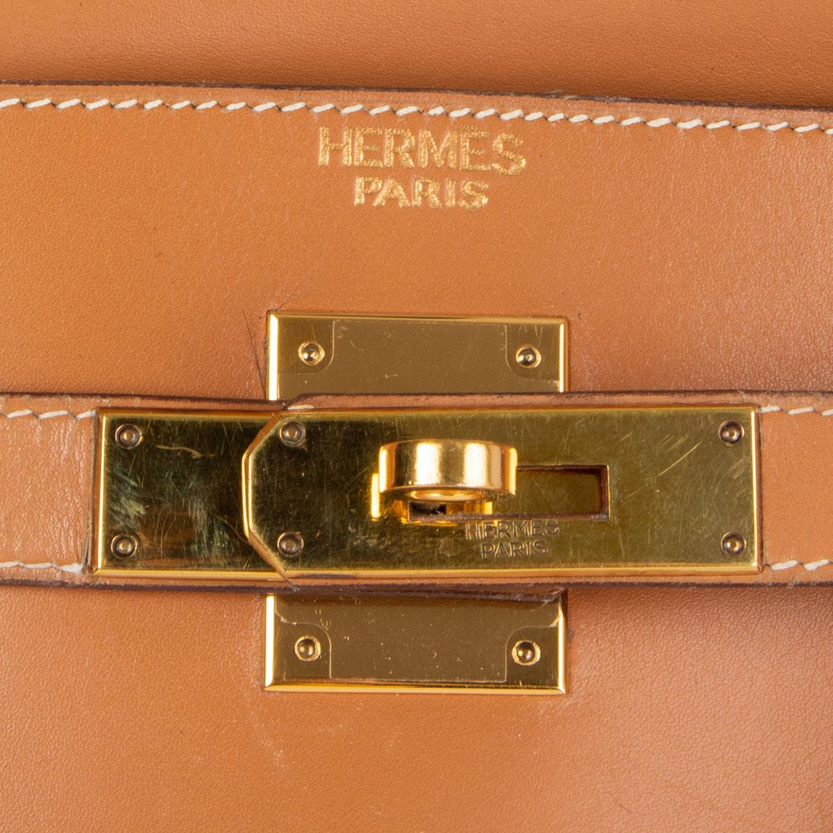 HERMES beige Natural Box Leder KELLY 32 RETOURNE Tasche im Angebot 1