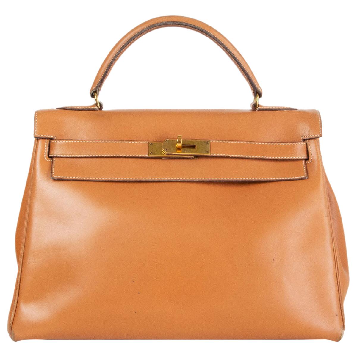 HERMES beige Natural Box leather KELLY 32 RETOURNE Bag For Sale